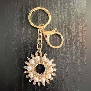 Gold Faux Pearl Flower Bag Charm/Keychain